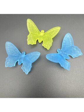 Vintage Westmoreland Glass Frosted Blue Green Butterfly Figurines